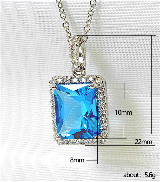 Aquamarine Square Diamond Zircon Anniversary Necklace for Women