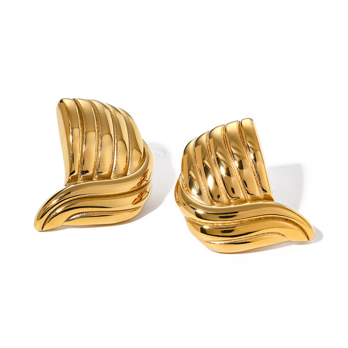 18K Gold Stainless Steel Wave Earrings - Trendy New Titanium Steel Jewelry