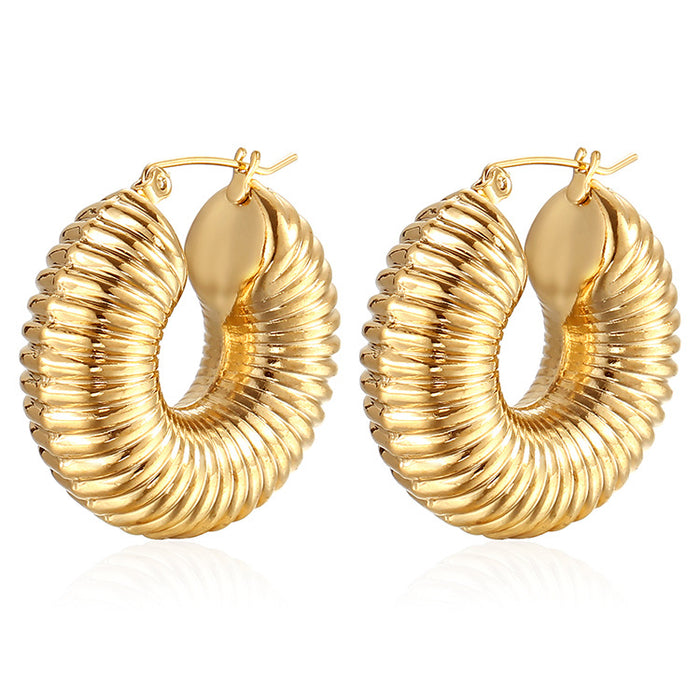 Threaded stainless steel hollow earrings 18K gold vintage earrings