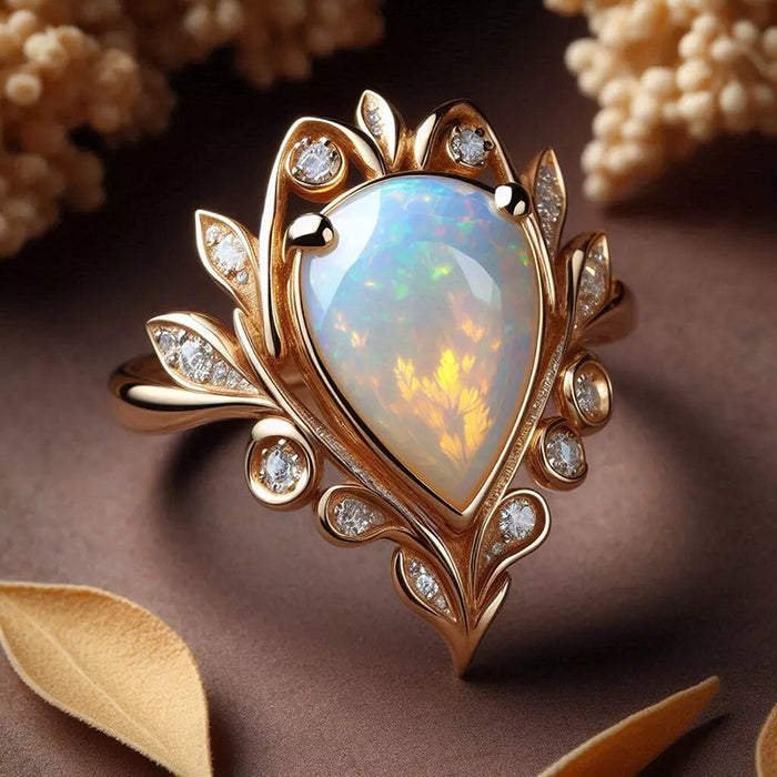 Women's horse eye leaf water drop micro inlaid zircon ring