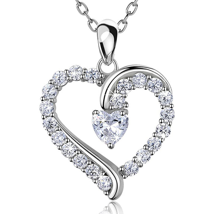 Love Heart Inlaid Zircon Pendant Women's Valentine's Day Necklace