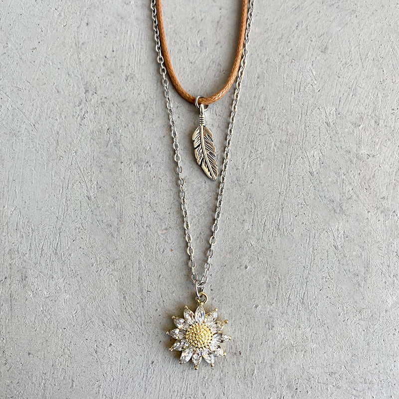 Bohemian Vintage Western Necklace with Simple Turquoise and Pumpkin Flower Long Chain