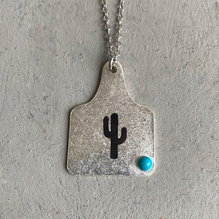 Western Cowboy Necklace with Vintage Cactus, Bull Head, and Turquoise - Wild Style