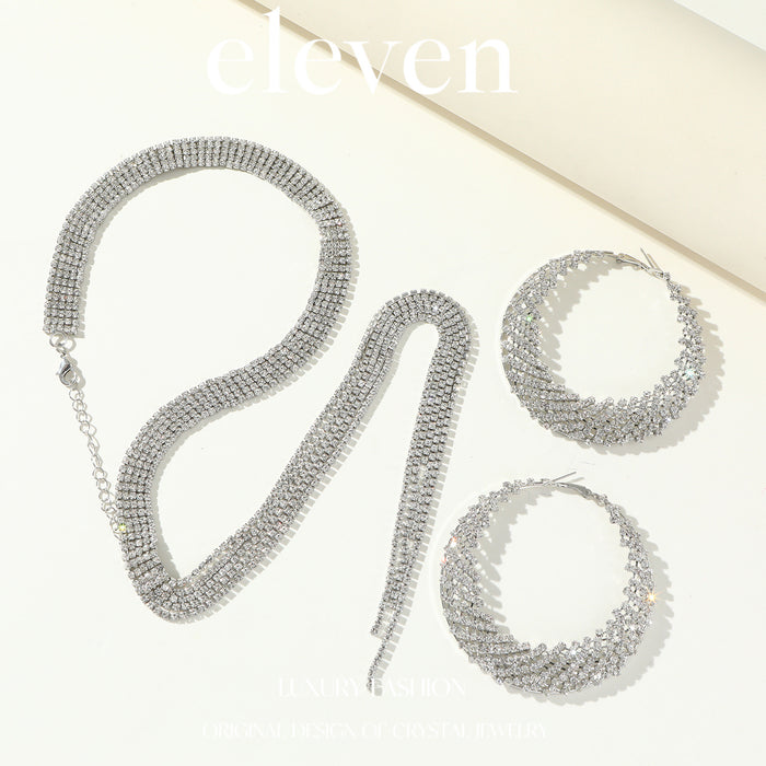 Vintage Rhinestone Tassel Necklace Set - Long Layered Chain with Earrings for a Glamorous Look