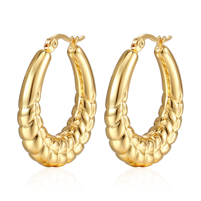 French wheat pattern hollow stainless steel 18K gold titanium steel earrings for women light luxury style