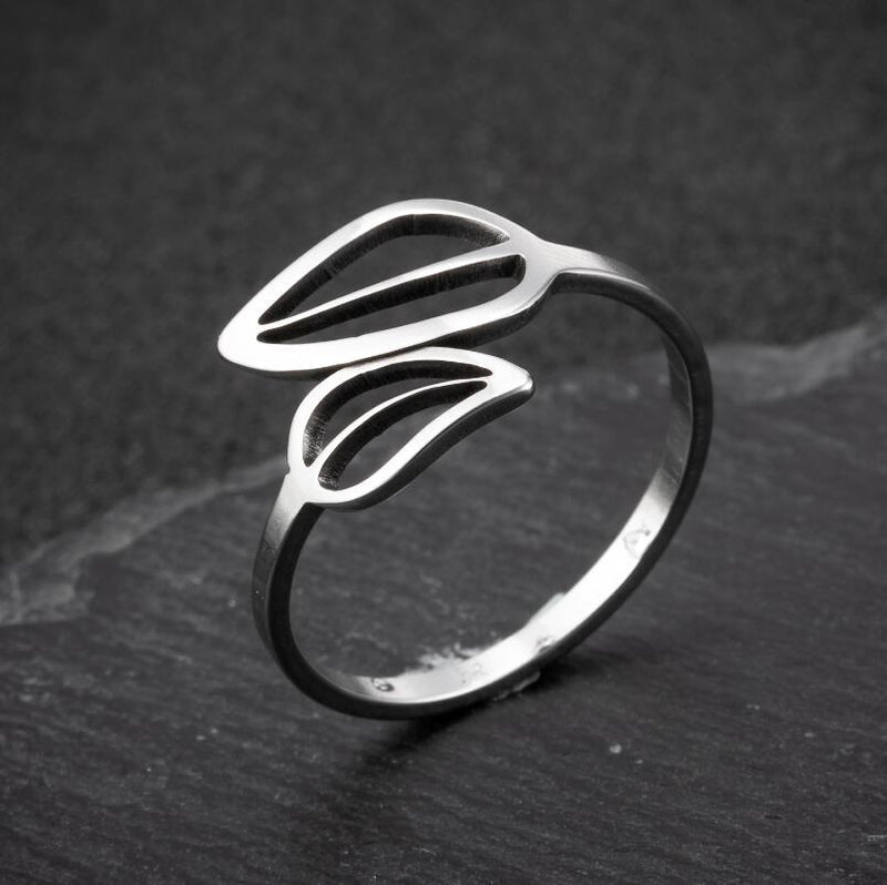 Anillo de hoja retro, anillo abierto de cocotero de nicho al por mayor
