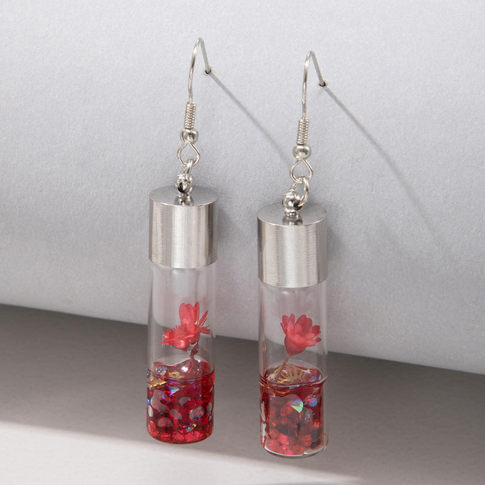 Plant dried flower glass bottle flower earrings handmade forest earrings