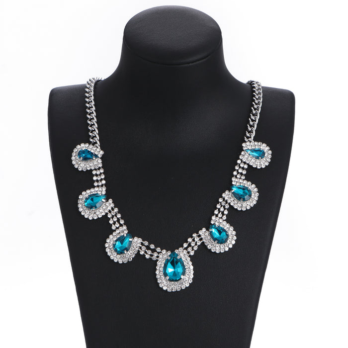 Blue Sapphire Waterdrop Pendant Necklace - Elegant and Sparkling Choker for Women