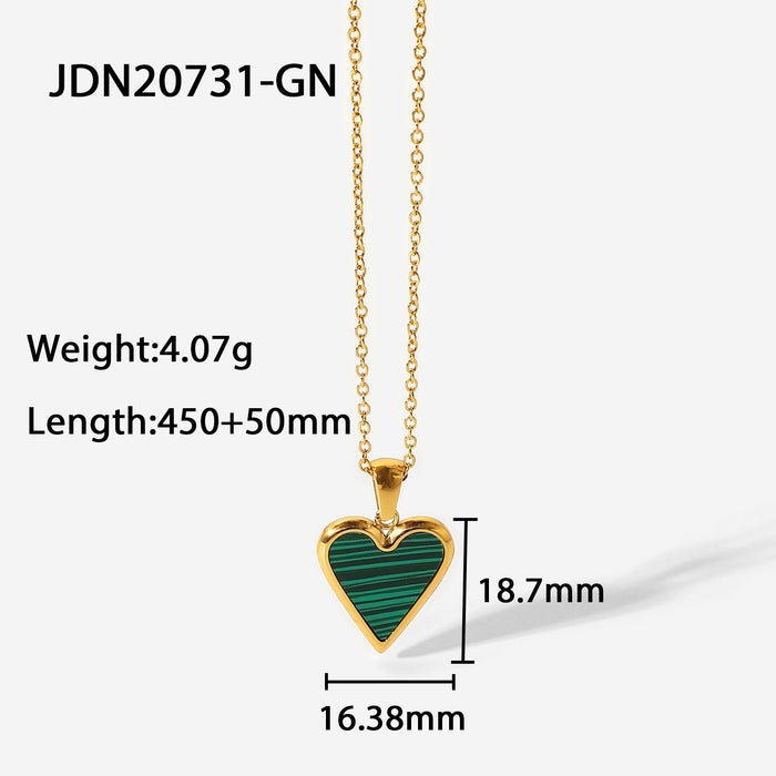 18K Gold-Plated Stainless Steel Necklace with Green Malachite Inlay - Vintage Style