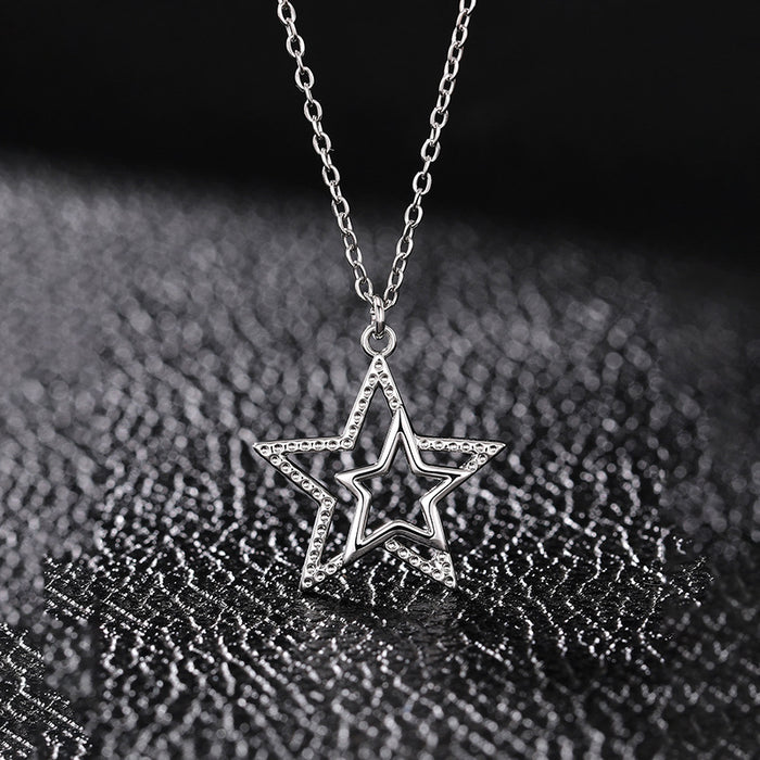 Hollow five-pointed star sweater chain three-dimensional star necklace