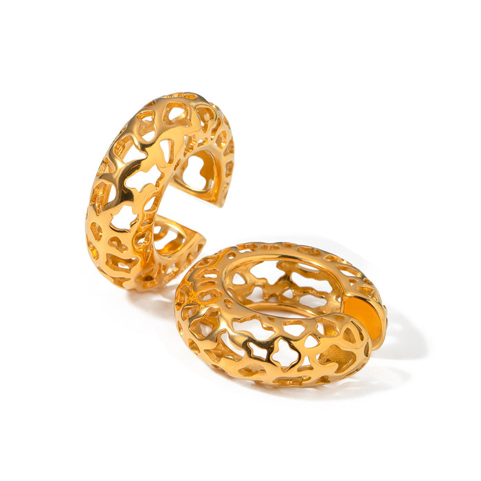 New 18K Gold Plated Stainless Steel Hollow C-Shaped Clip Earrings - Fashionable Jewelry for Women