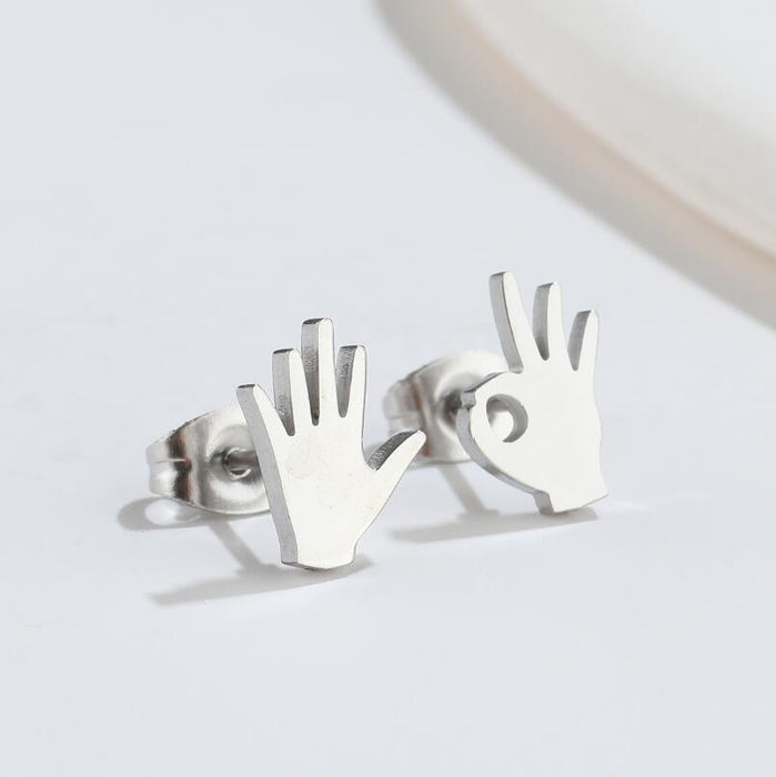 Hand Gesture Stainless Steel Stud Earrings - Fun and Creative Asymmetric Jewelry