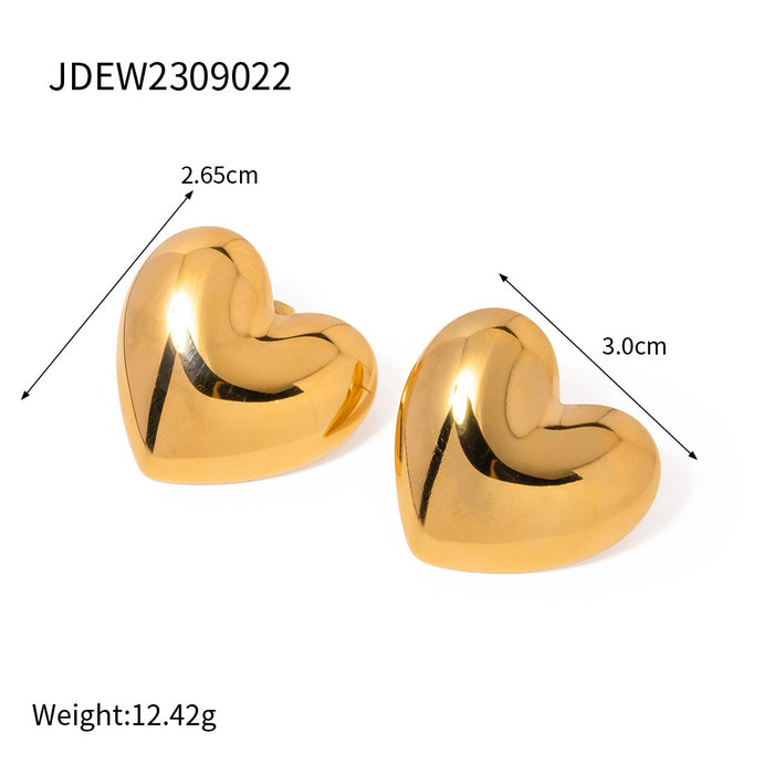 18K Gold Plated Stainless Steel Smooth Heart Earrings - High-End Fashion Jewelry