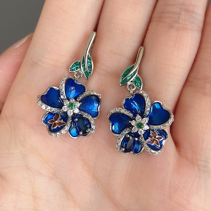 Blue enamel pendant earrings butterfly glue earrings