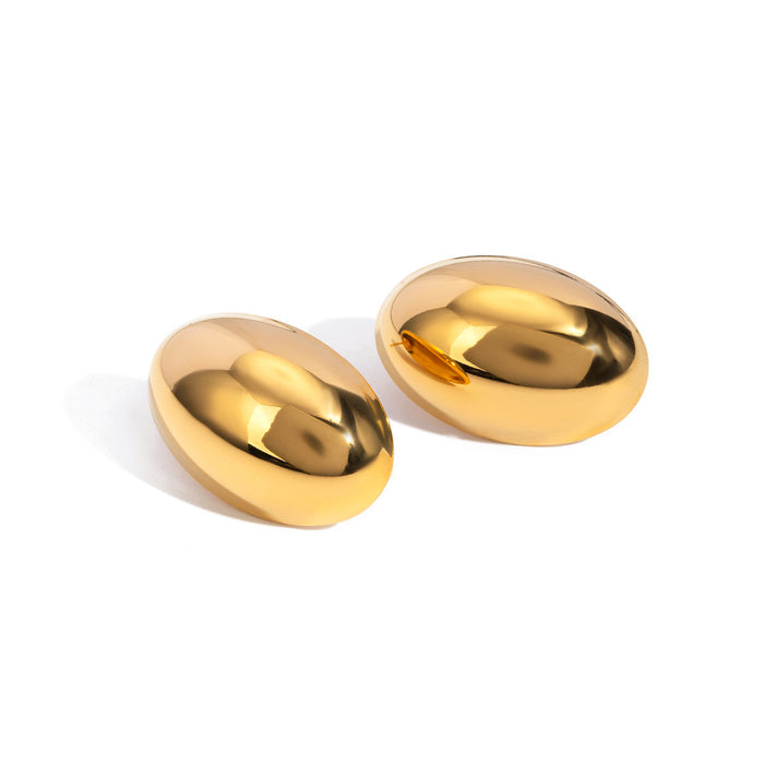 18K Gold Stainless Steel Large Oval Stud Earrings - Minimalist Geometric Titanium Steel Jewelry