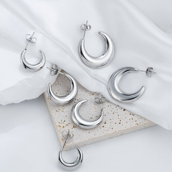 Versatile stainless steel crescent earrings for women 3 pairs set simple titanium steel