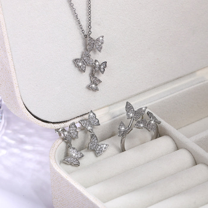 Four butterflies inlaid with diamond clavicle chain fashion set