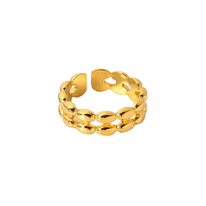 Elegant 18K Gold Plated Stainless Steel Ring with Hollow Patterns