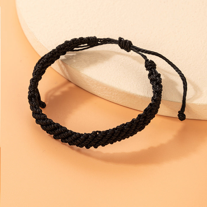 Ethnic Style Braided Black Cord Bracelet with Adjustable Fit