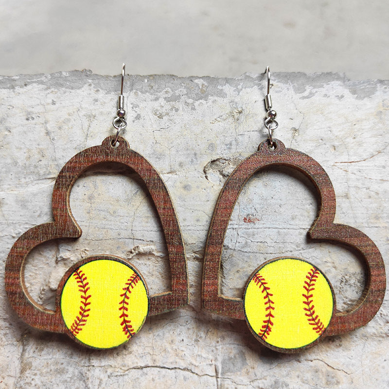 Ball sports wooden earrings