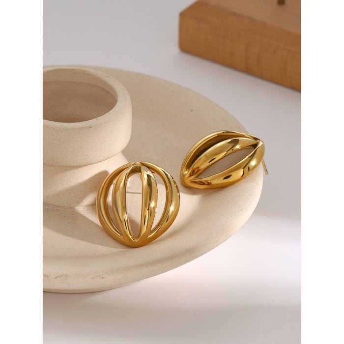 18K Gold Plated Stainless Steel Wrinkled Round Earrings - Simple Fashion Jewelry