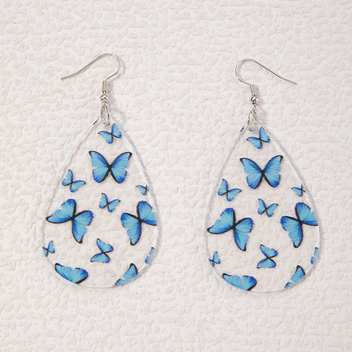 Teardrop Shape Butterfly Print Earrings Transparent Acrylic Earrings