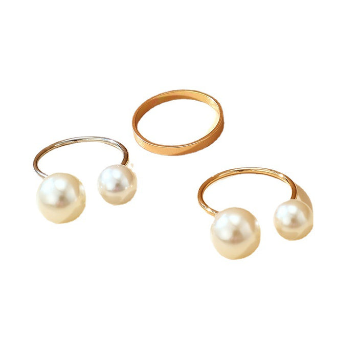 Pearl open simple metal ring 3-piece set