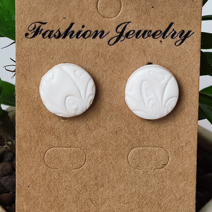 Handcrafted Morandi-Colored Soft Clay Earrings with Embossed Design, Ideal for a High-End European Look