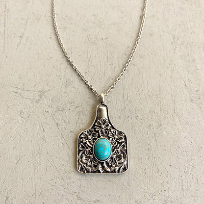 Minimalist Geometric Turquoise Necklace - Western Vintage Long Pendant