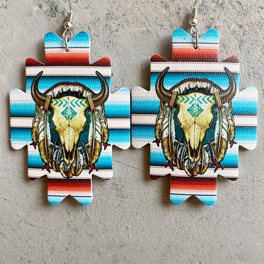 Pendientes de cuero sintético con diseño de girasol azteca y estilo vaquero occidental