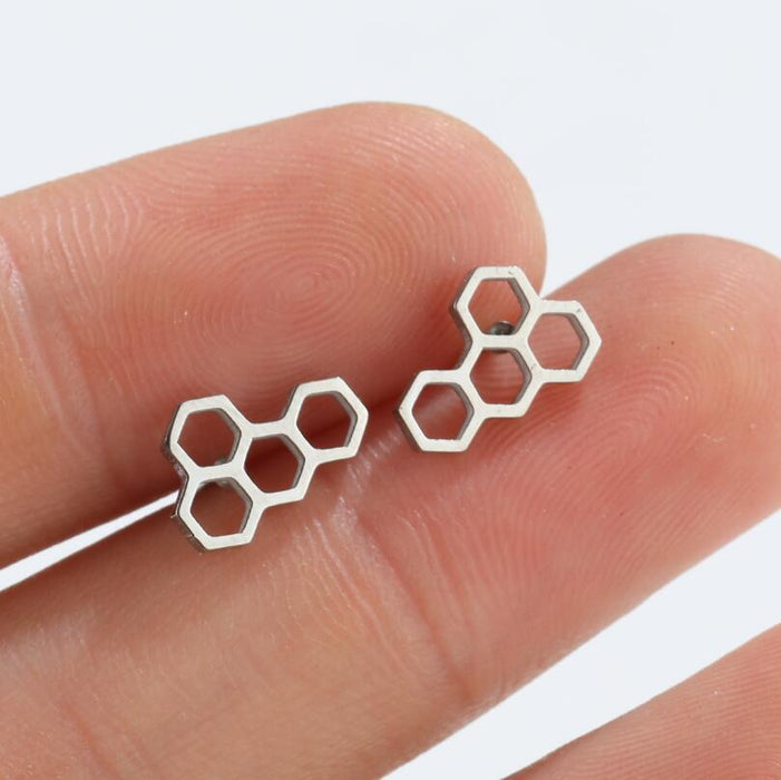 Geometric earrings, stainless steel hollow ins style fashion molecules conform to earrings, simple personality