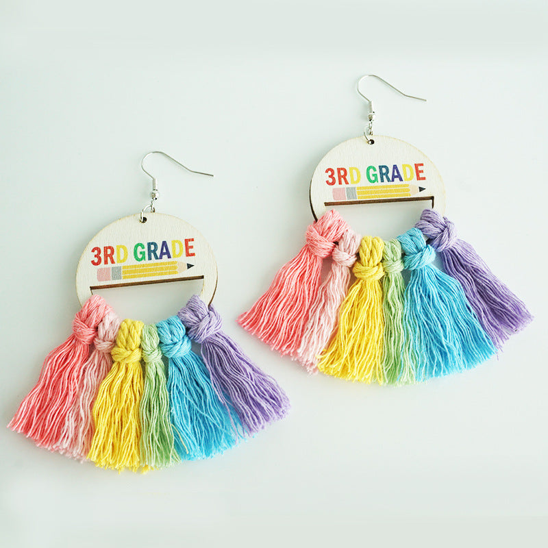 Back-to-School Season Handwoven Tassel Earrings with Subtle Rainbow Design, Perfect as Gifts for Teachers and Students