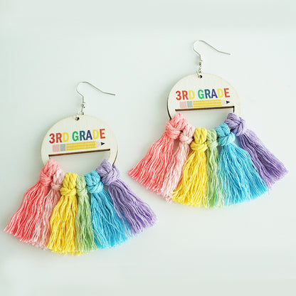 Back-to-School Season Handwoven Tassel Earrings with Subtle Rainbow Design, Perfect as Gifts for Teachers and Students