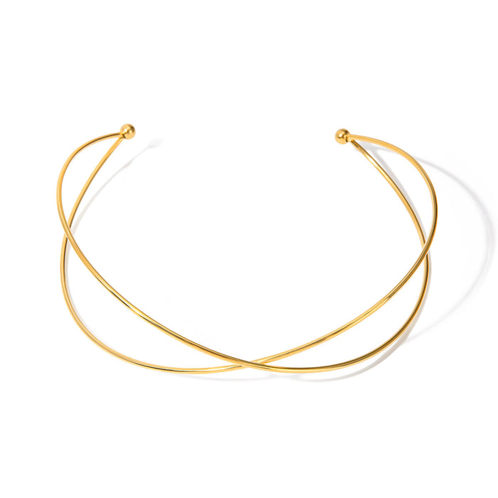 18K Gold Plated Stainless Steel Minimalist Crossed Open Bracelet - Unique Geometric Titanium Steel Jewelry for Women