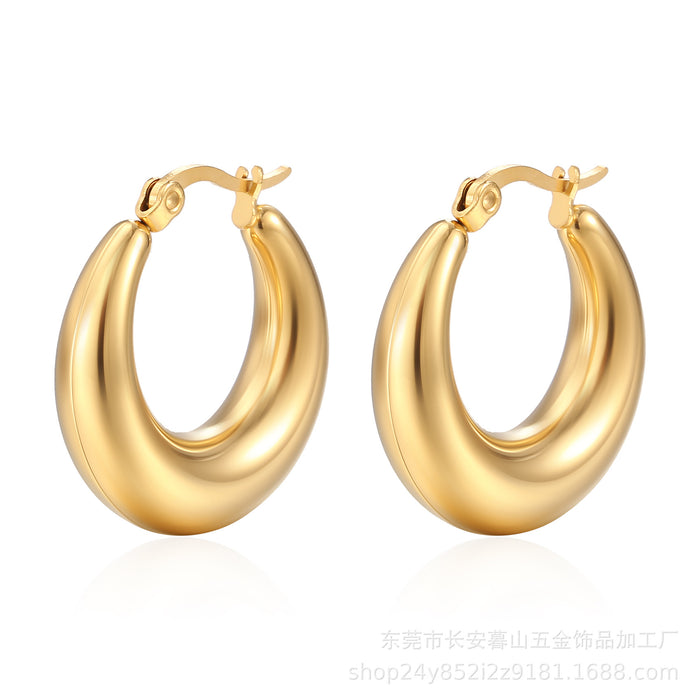 Vintage hollow earrings titanium steel crescent plated 18K gold women's smooth earrings