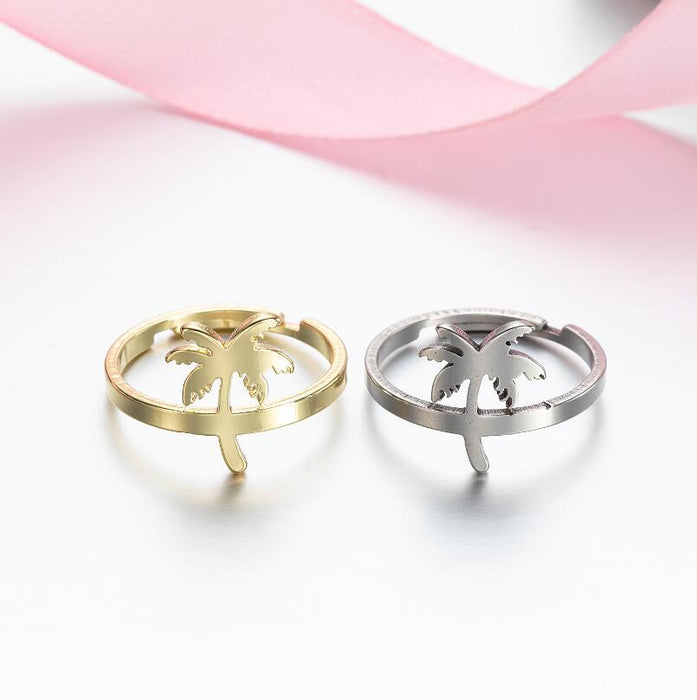 Creative coconut tree ring, Japanese and Korean literary temperament open ring wholesale