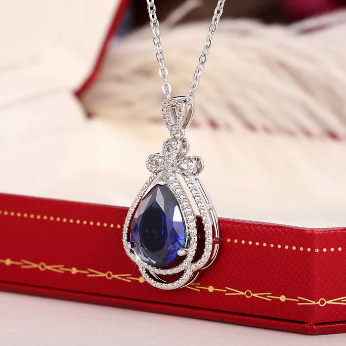 Imitation Sapphire Mermaid Tears Pendant Necklace Pear-shaped Water Drop Necklace
