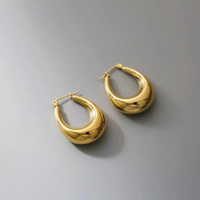 Polished Stainless Steel Hollow Oval Earrings 18K Gold Titanium Steel Women's Earrings