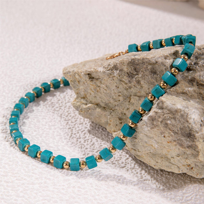 French Vintage Turquoise Beaded Necklace with Simple Design