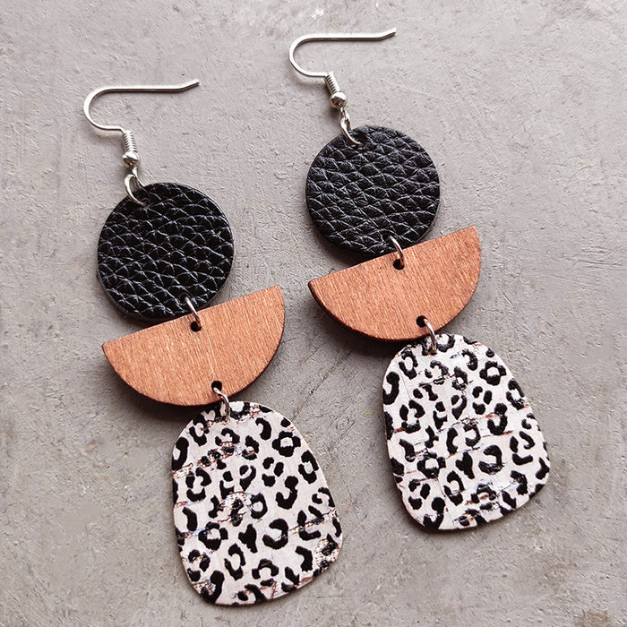 Wooden leopard print earrings