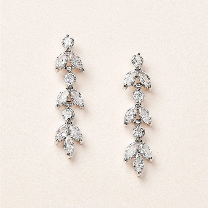 Diamond leaf tassel earrings