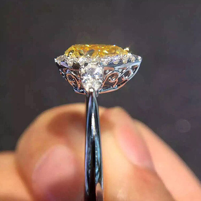 Yellow teardrop zircon ring business event accessories