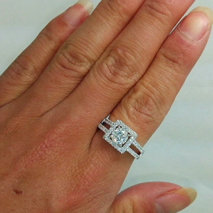 Exquisito anillo de diamantes de circonita cuadrada y redonda para mujer, joyería de mano de alta calidad