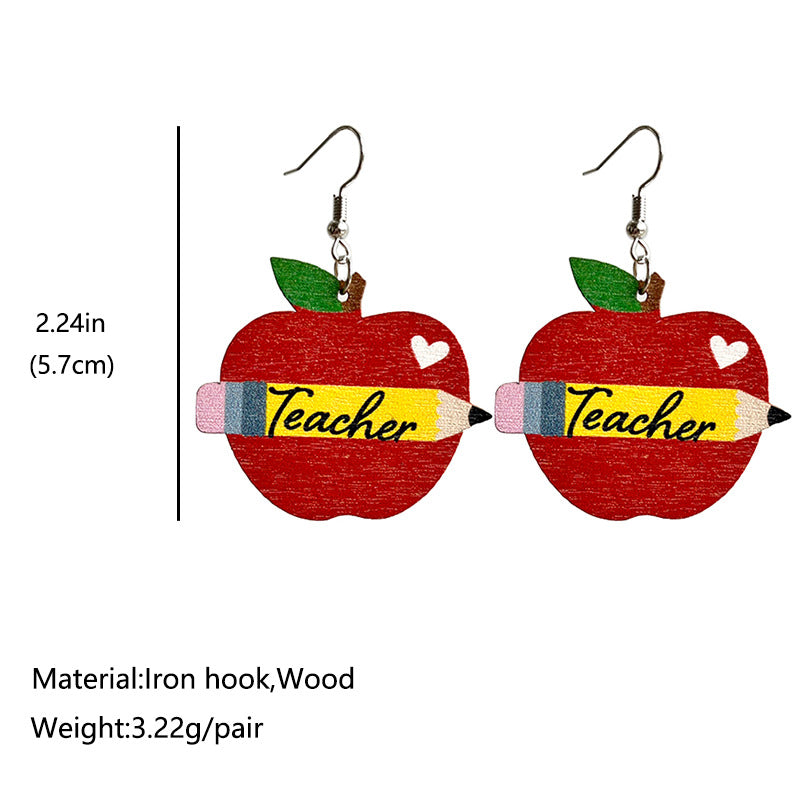 Wooden Apple Pencil Earrings