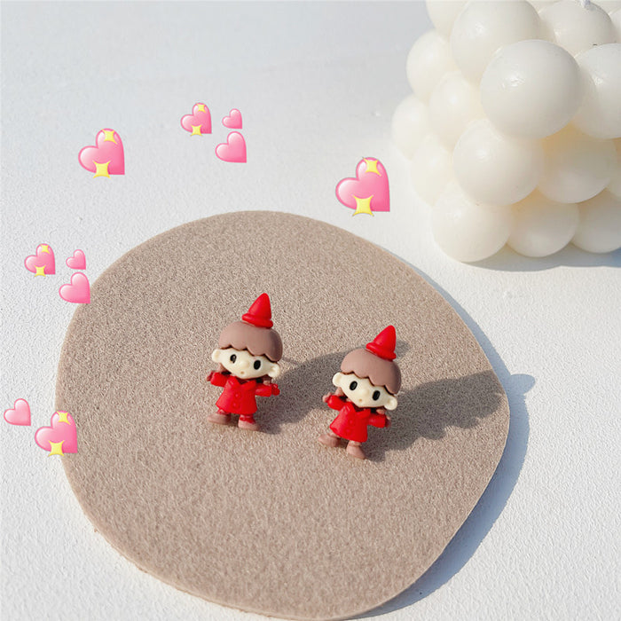 Cartoon rabbit bear earrings S925 silver needle soft cute earrings