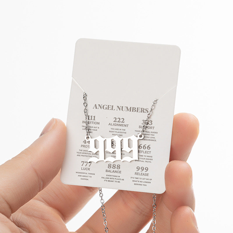 Angel Number Sweater Chain, Vintage 000-999 Stainless Steel Pendant Necklace Wholesale - wallojewerly 