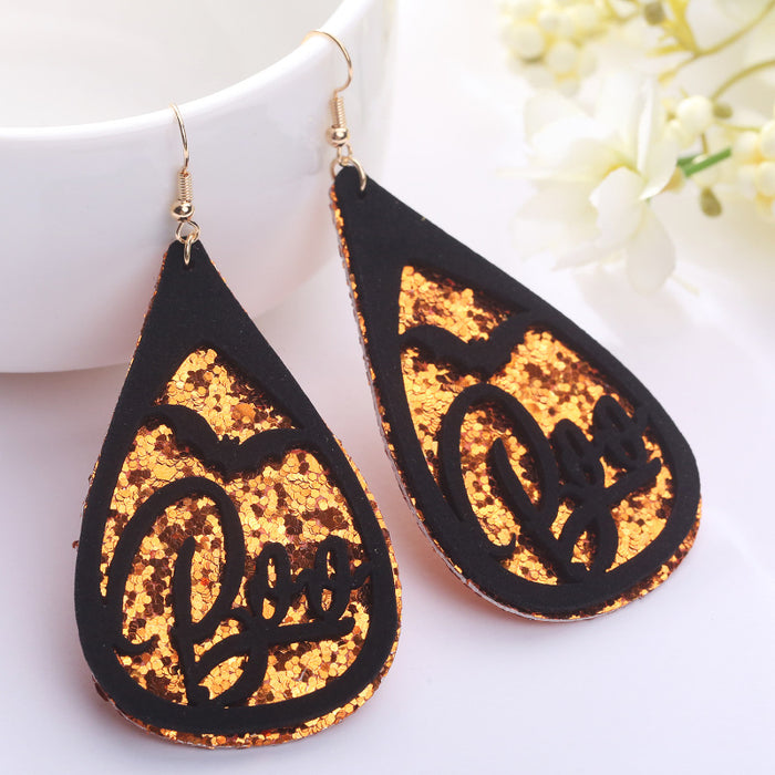 Velvet Glitter Halloween Earrings with Bat, Ghost, Cat, and Pumpkin Designs