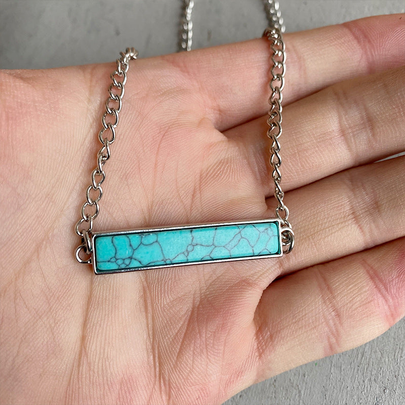 Minimalist Western Cowboy Necklace with Geometric Turquoise Pendant