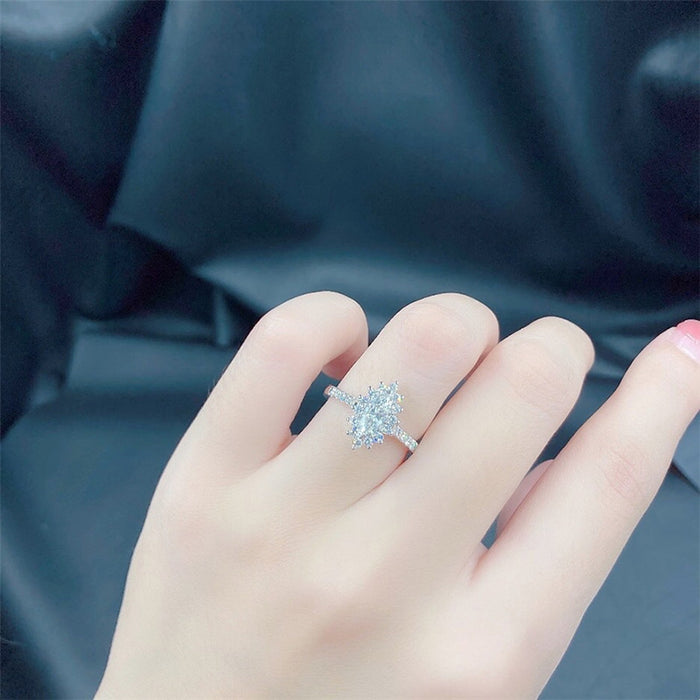 Floral zircon ring ice flower shape women's ring