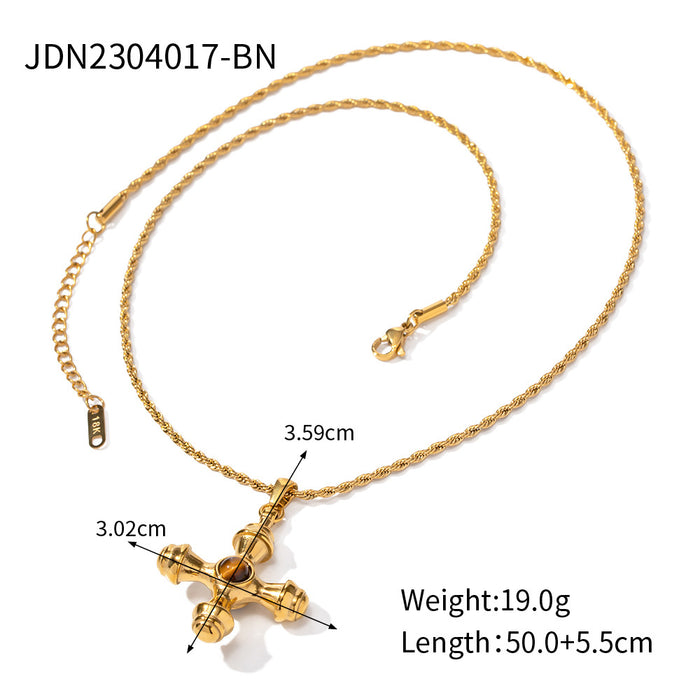 Stainless Steel Natural Stone Necklace Pendant Clavicle Chain Cross Earrings